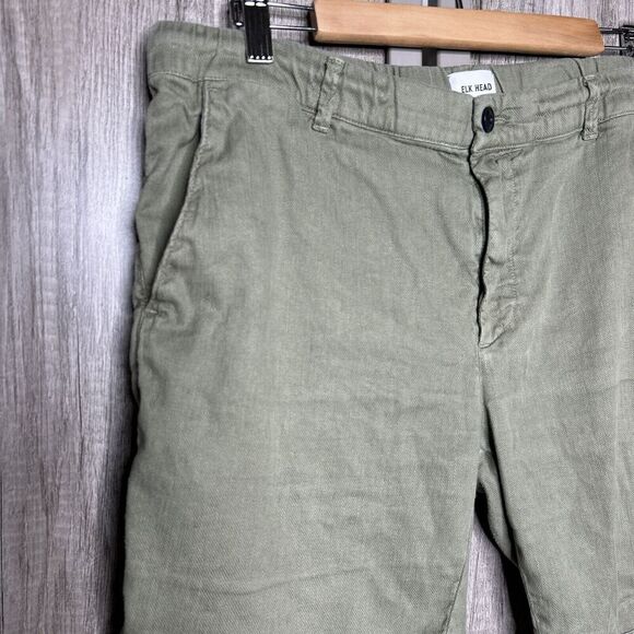 Elk Head Linen Shorts Olive Green - Picture 4 of 9